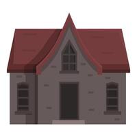 Old stone house with red roof and gothic windows standing on white background vector