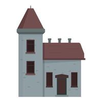 Medieval style stone house with tower and red roof isolated on white background vector