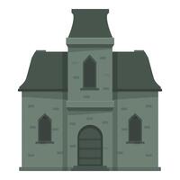 Old stone mansion with tower featuring arched doorway and windows vector