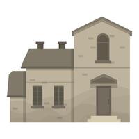 Old stone house with two chimneys, arched doorway and windows on white background vector