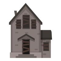 Abandoned house with boarded up windows and doors standing on white background vector
