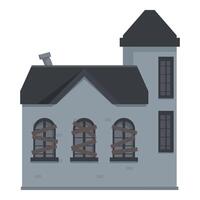 Old abandoned house with boarded up windows and a tower vector