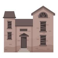 Old abandoned brick house with boarded up windows is falling apart vector