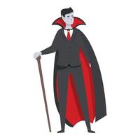 Elegant vampire count wearing suit and cape holding walking stick vector