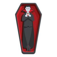 Vampire count dracula character standing in coffin crossing arms halloween illustration vector
