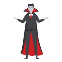 Dracula wearing suit and red cape is spreading his arms wide open vector