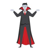Elegant vampire count wearing suit and cape is spreading his arms vector