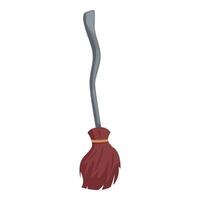 Old worn crooked witch broom is flying on white background vector