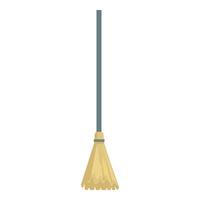 Straw broom standing upright with long wooden handle for sweeping and cleaning vector