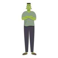 Green cartoon monster character standing with crossed arms vector
