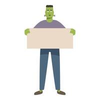 Frankenstein's monster is standing and holding a big blank banner vector