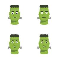 Set of cartoon frankenstein's monster faces with expressions vector
