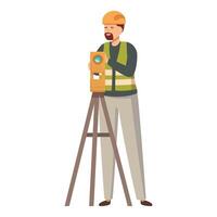 Surveyor is taking measurements with a theodolite on a construction site vector