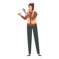 Female geologist examining a rock sample using a magnifying glass vector