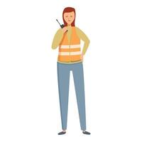 Construction worker is standing and using a walkie talkie to communicate vector
