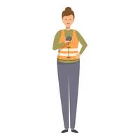 Geologist woman holding stone, smiling geologist character wearing safety vest vector