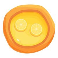 Orange juice served in a colorful bowl with lemon slices vector