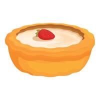 Delicious round tartlet with cream filling and a ripe strawberry on top vector
