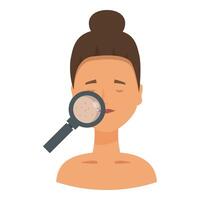 Dermatologist examining acne with magnifying glass on patient face vector