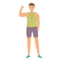 Personal trainer showing his muscle and smiling vector