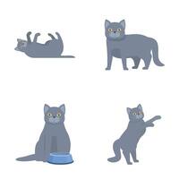 Set of four cute cartoon cats in various playful poses with simple backgrounds vector