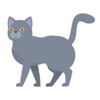 Grey cat walking with tail up in cartoon style illustration vector