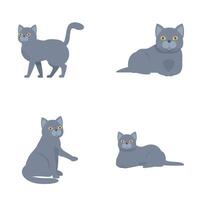 Set of cartoon grey cats in various poses vector