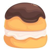 Delicious round pastry with chocolate icing and cream filling for dessert vector