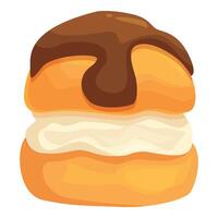 Delicious round cake filled with cream and covered with chocolate sauce vector