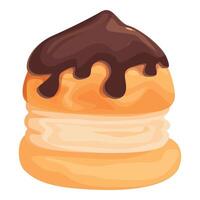 Sweet profiterole is topped with flowing chocolate sauce vector