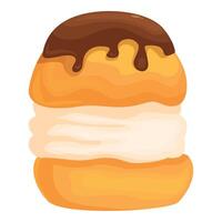 Sweet profiterole filled with cream and topped with dripping chocolate vector