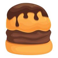 Delicious round cake filled with chocolate cream and covered with melted chocolate topping vector