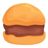 Delicious burger with bun and patty being prepared on white background vector