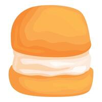Delicious round burger bun filled with cream cheese on white background vector