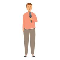 Journalist is standing and recording an interview vector