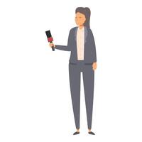 Female journalist is holding a microphone, conducting an interview for a tv news program vector