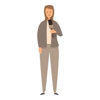 Smiling tv reporter woman holding microphone making interview vector