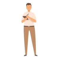 Man taking notes standing up wearing beige pants vector