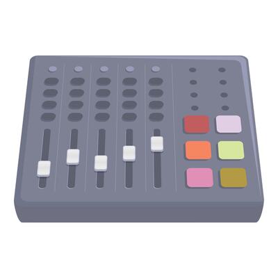 Professional audio mixer with faders and buttons for music production