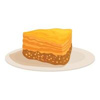 Delicious baklava piece lying on plate on white background vector