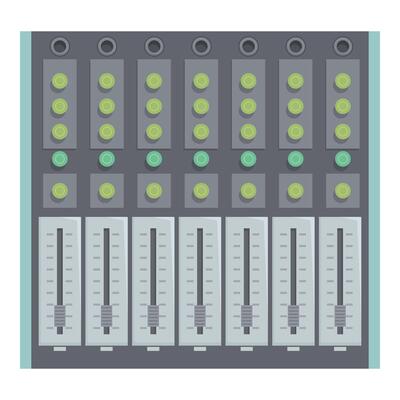 Professional audio mixing console with faders and knobs