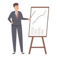 Businessman presenting growth business plan on whiteboard using pointer vector