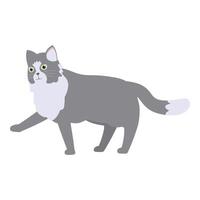 Grey and white cat walking with raised paw illustration vector