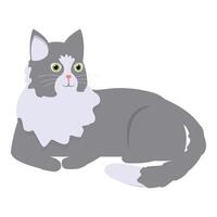 Grey and white cat lying down looking up vector