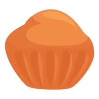 Delicious single cupcake standing up with orange frosting vector