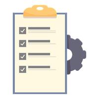 Clipboard showing check marks representing project management with gear icon vector