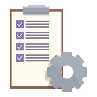 Clipboard showing completed checklist and cogwheel representing automated workflow vector