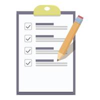 Pencil filling out checklist on clipboard with tick marks vector