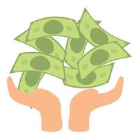 Person holding falling money bills with open hands vector
