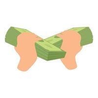 Two hands holding and showing big stacks of money vector